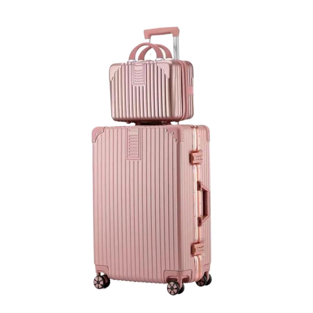 2-teiliges Hartschalen-Gepäckset mit TSA-Zahlenschloss Trolley-Koffer 14-Zoll-Kosmetikkoffer und Drehrollen in Rosa (Größe 24 Zoll