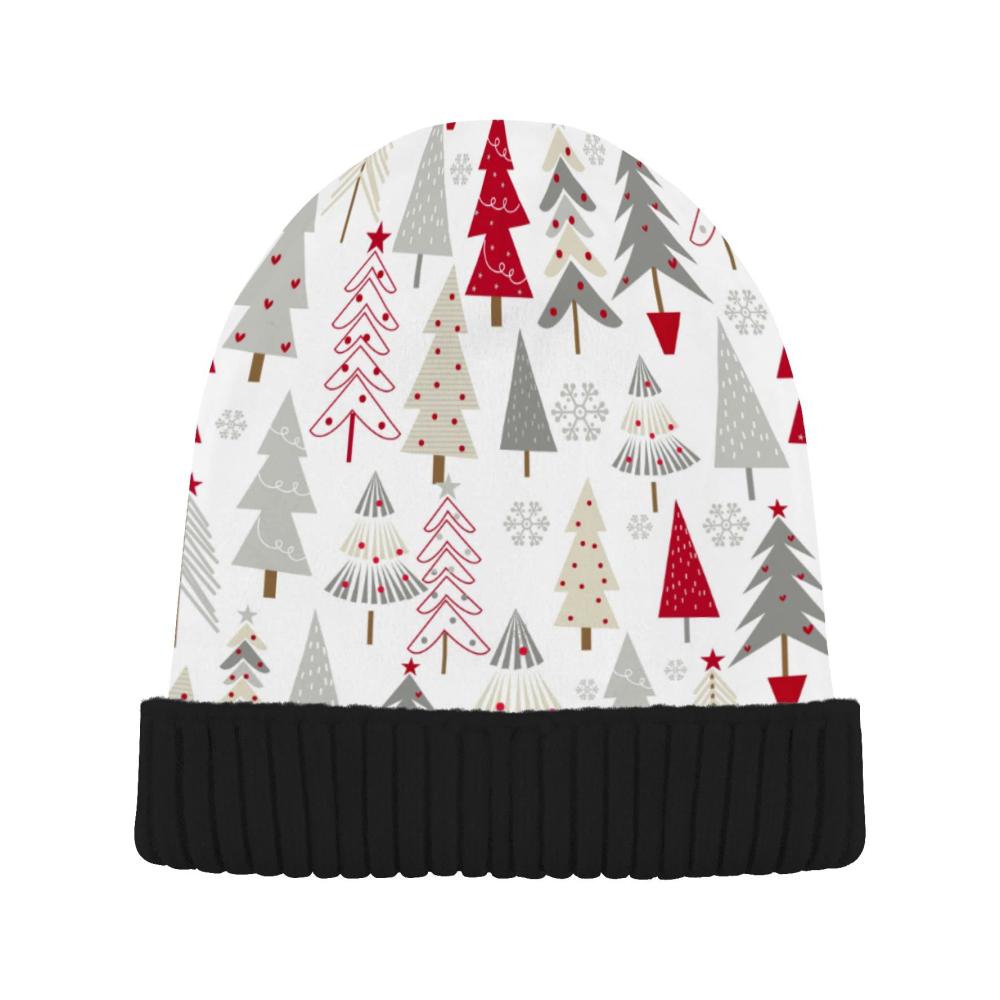 Elegante Weihnachtsbaum Beanie-Mütze für Damen und Herren – Rot/Weiß Wendbar & Warm! Dicke Strickmütze mit Manschetten Skullies für Winter. Einheitsgröße Abbildung vorhanden