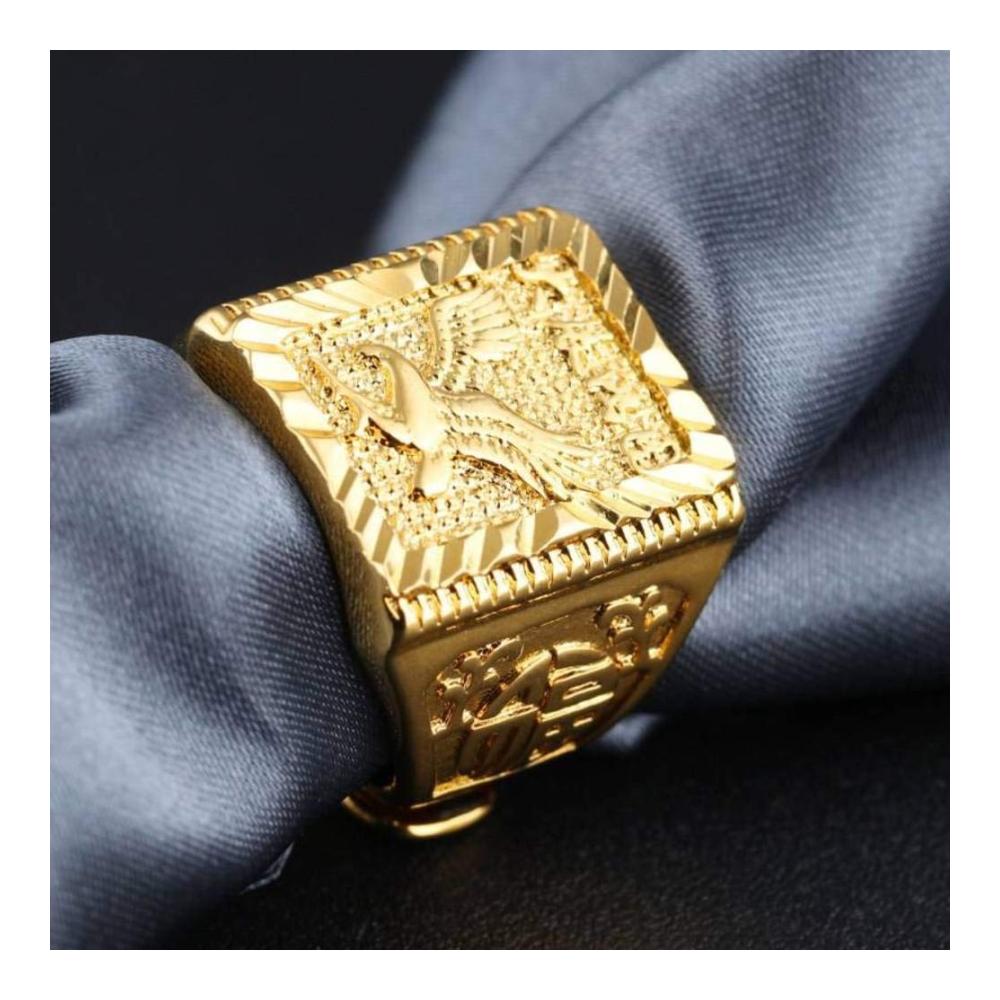 Erlesener 18 Karat Goldring Dapeng-Flügel inspiriert Partygeometrie mit Opal. Dominanter lokaler Herrenring vergoldet und einstellbar für unvergleichlichen Stil