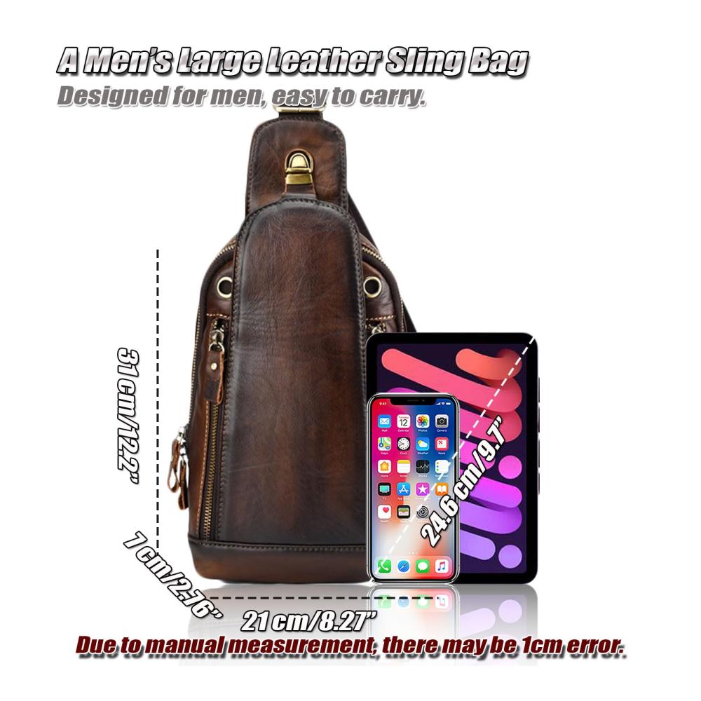 Stilvoller Vintage Leder Schultertasche für Männer - Praktischer Mehrzweck Herren Brusttasche - Idealer Reisebegleiter als Schulter-Rucksack für Tablets bis 97 Zoll