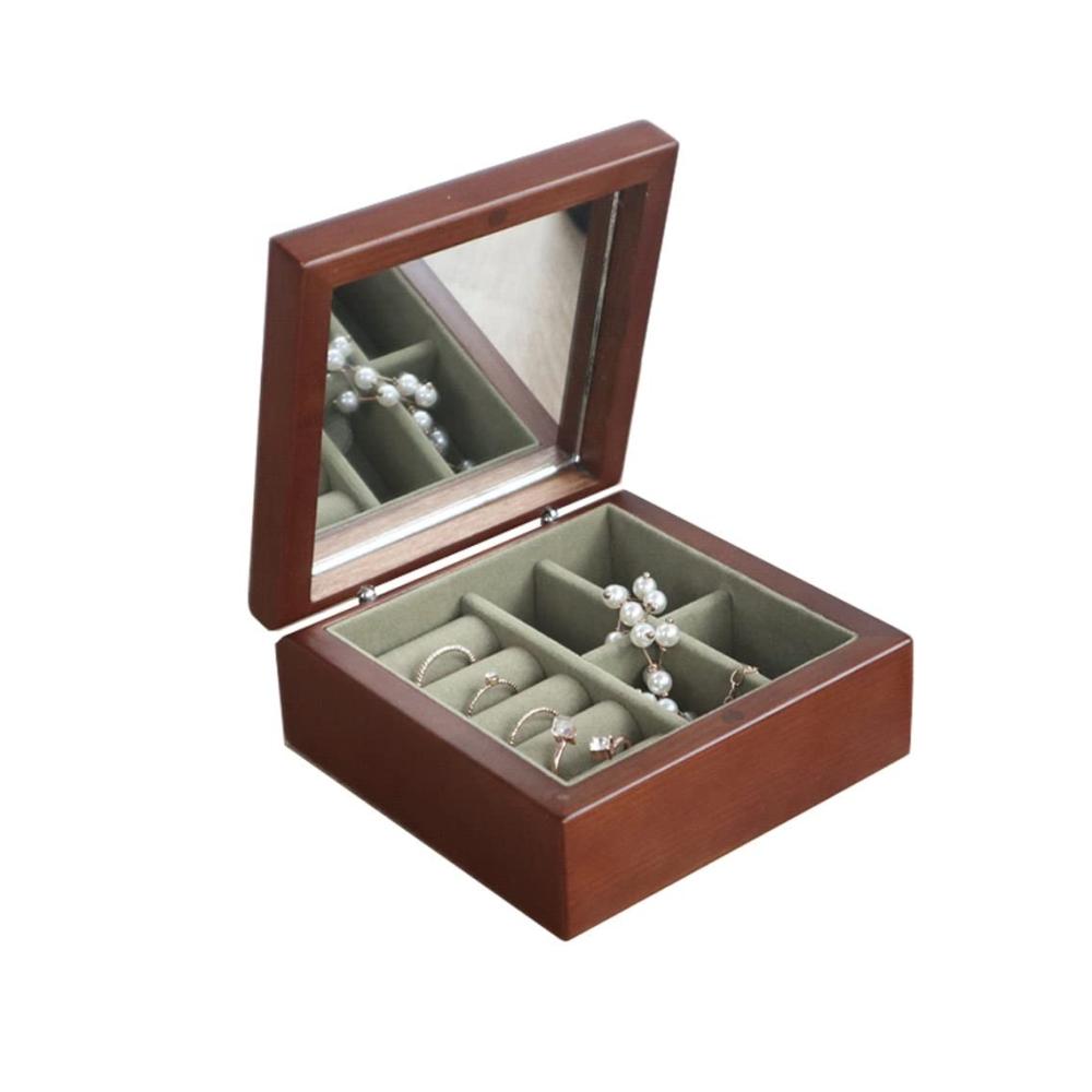 Einzigartige Massivholz-Schmuckschatulle mit Spiegel und Haken | Praktischer tragbarer Organizer für Ohrringe und Schmuck | Ideales Geschenk für Reisende Paare und Freunde | Leicht und stilvoll