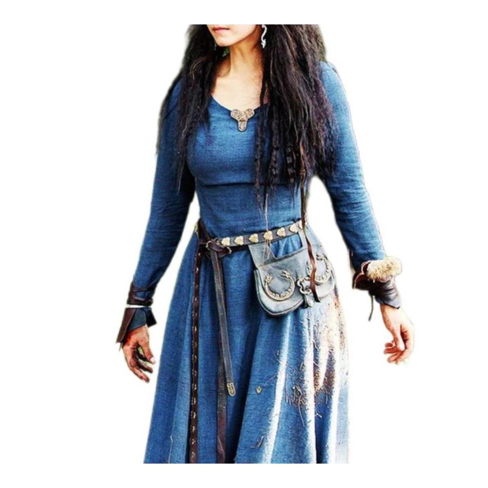 Mittelalterlicher Damenrock langärmeliges Maxi-Kleid Damen-Fee Elfen-Kleid Renaissance keltisch Wikinger Gothic Rock Sari Röcke Vintage Kleid - Blau S