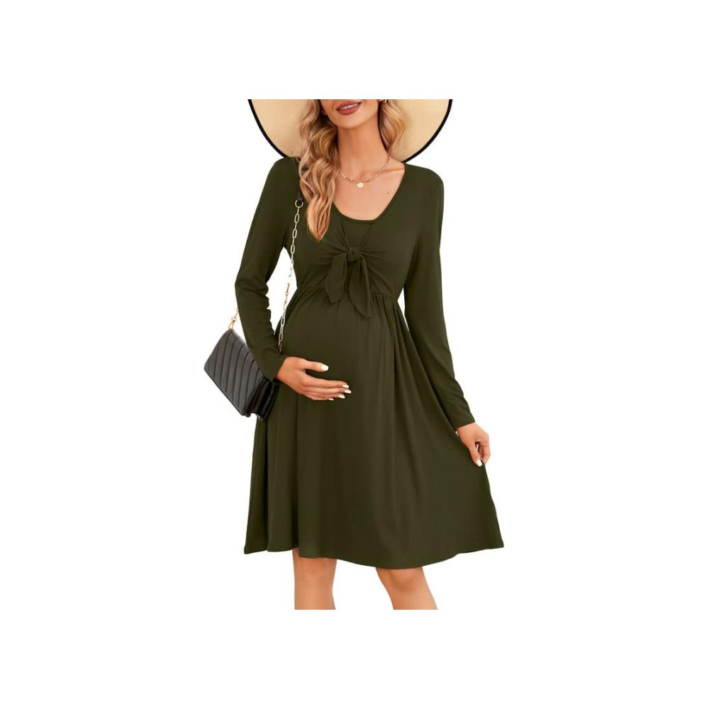 Umstandskleid mit Langarm und Stillfunktion Stillkleid für Schwangere mit Taschen von Clearlove - Bequeme und stilvolle Kleider für werdende Mütter