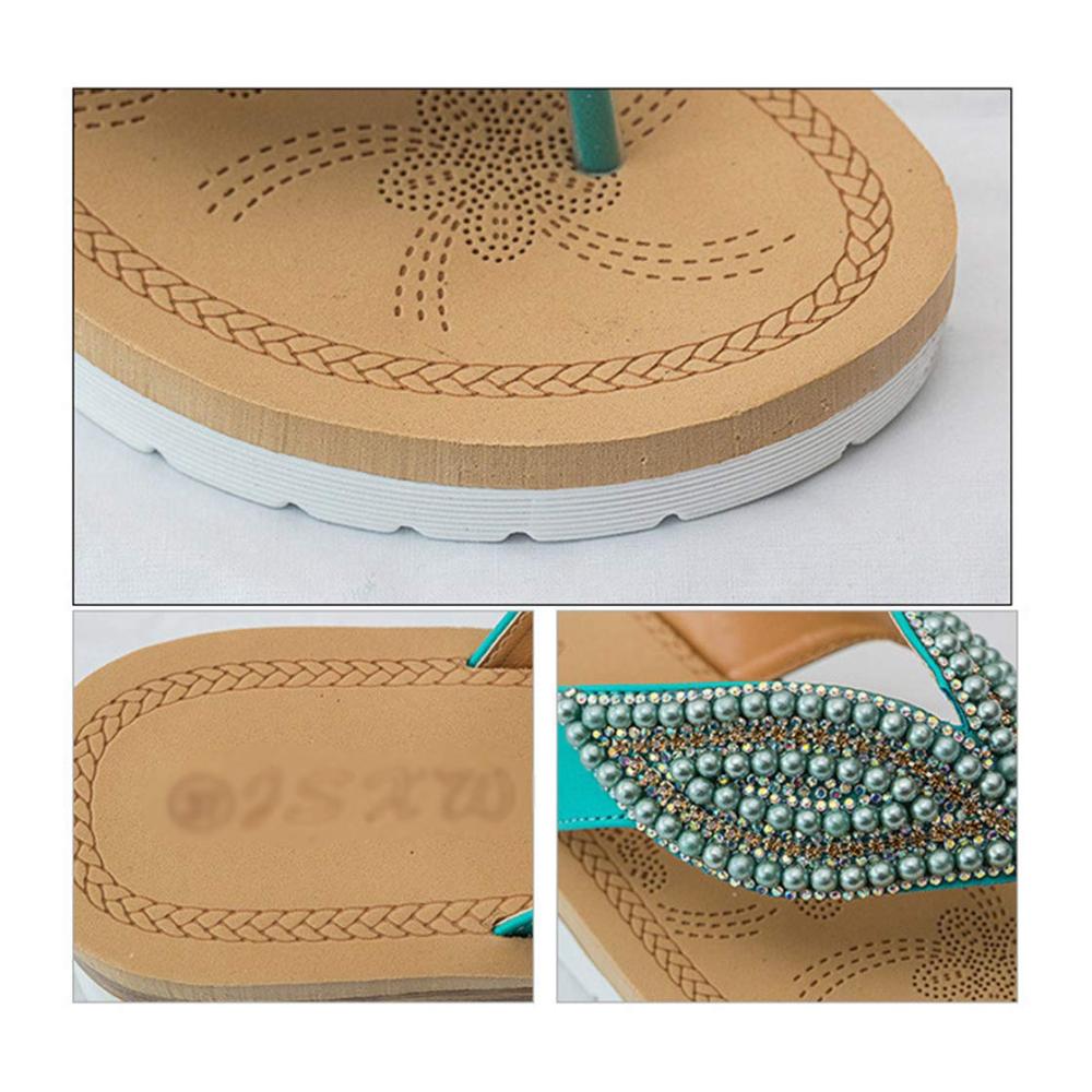 Erfrischender Sommerstil Damen Glitzer Perlen Zehentrenner in Grün Strand-Ready Flip Flops für ultimativen Komfort (Größe 37 EU