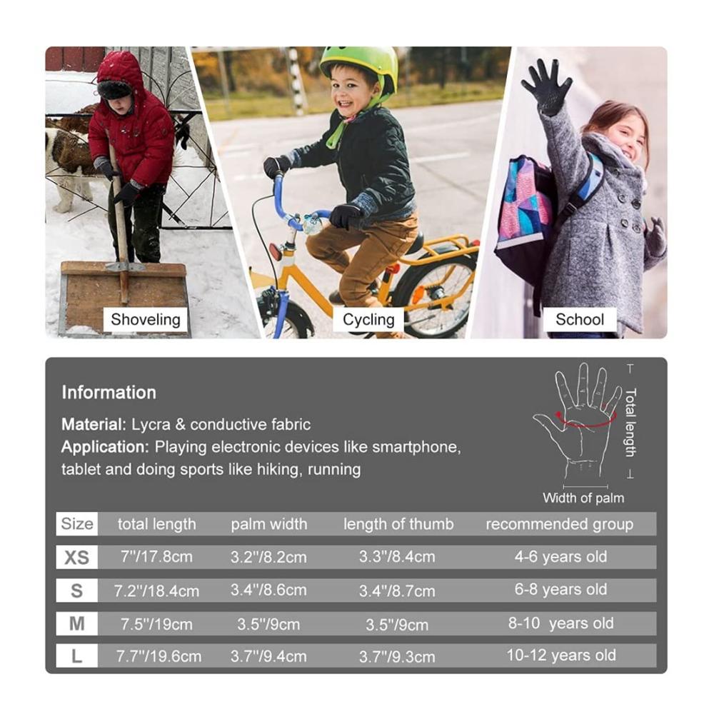 Kinder Winterhandschuhe - Warme Thermofäustlinge für kaltes Wetter beim Fahrradfahren Skifahren und im Schnee Schwarz geeignet für Mädchen im Alter von 4-12 Jahren