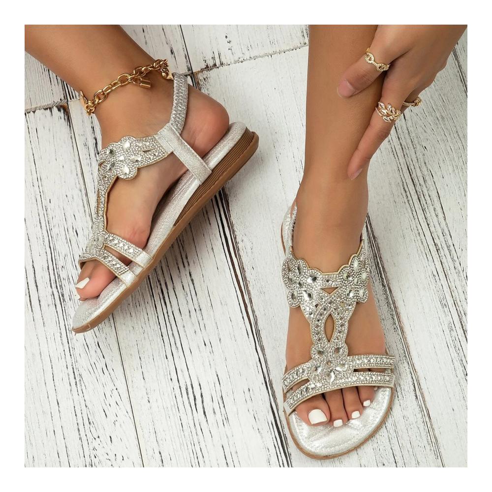 Sport Sandalen & Folien Damen Sommer Flache Strass Bohemia T-Riemen Sandalen Weiche Sohlen Sommerschuhe Mädchen Strandschuhe