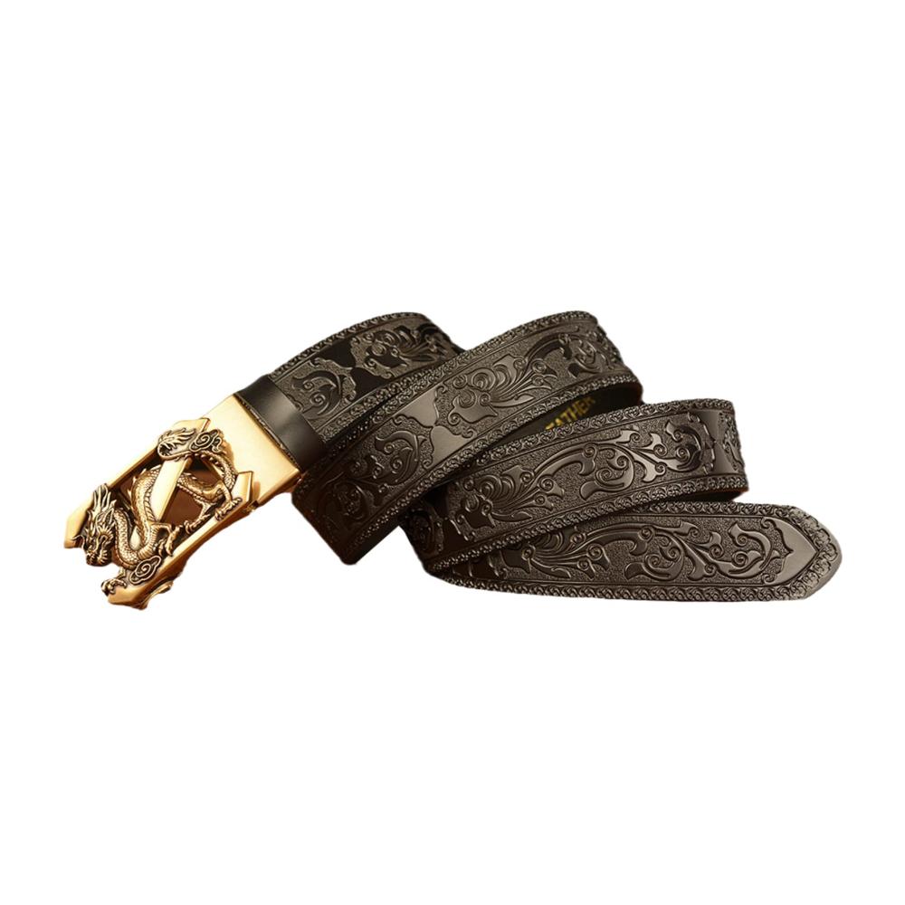 Erhabener 3D-Drachengürtel Luxuriöser Ratschengürtel für Männer mit abnehmbarer Schnalle. 35 mm Echtleder mit Blumengravur. Ein Hauch von Stil