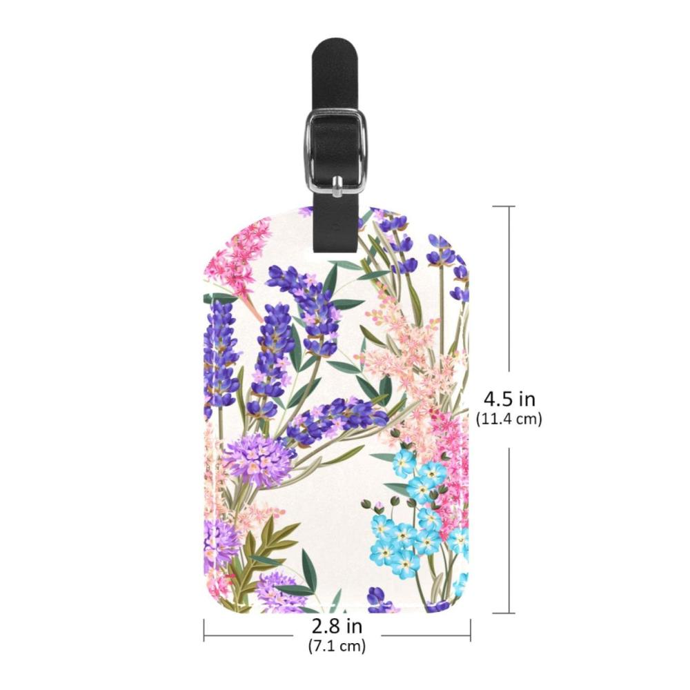 Entdecke den Stil 2er-Pack Koffer- & Taschenanhänger Lavendel lila rosa Blüten. Elegante Leder-ID-Etiketten mit Schleifen inklusive Sichtschutzabdeckung