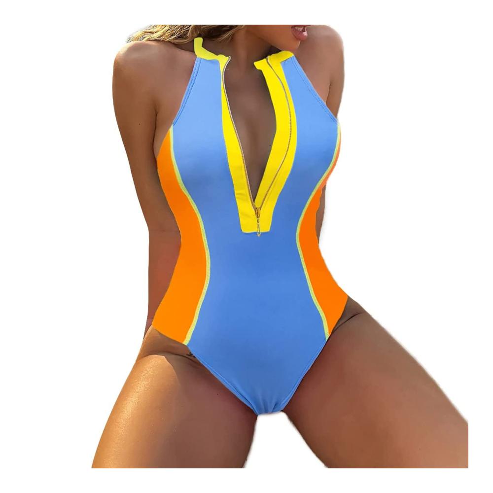 Entdecke den perfekten Monokini Bequem weich & sexy! Schmaler hochgeschlossener gestreifter Badeanzug für Damen. Erlebe Komfort und Stil am Strand