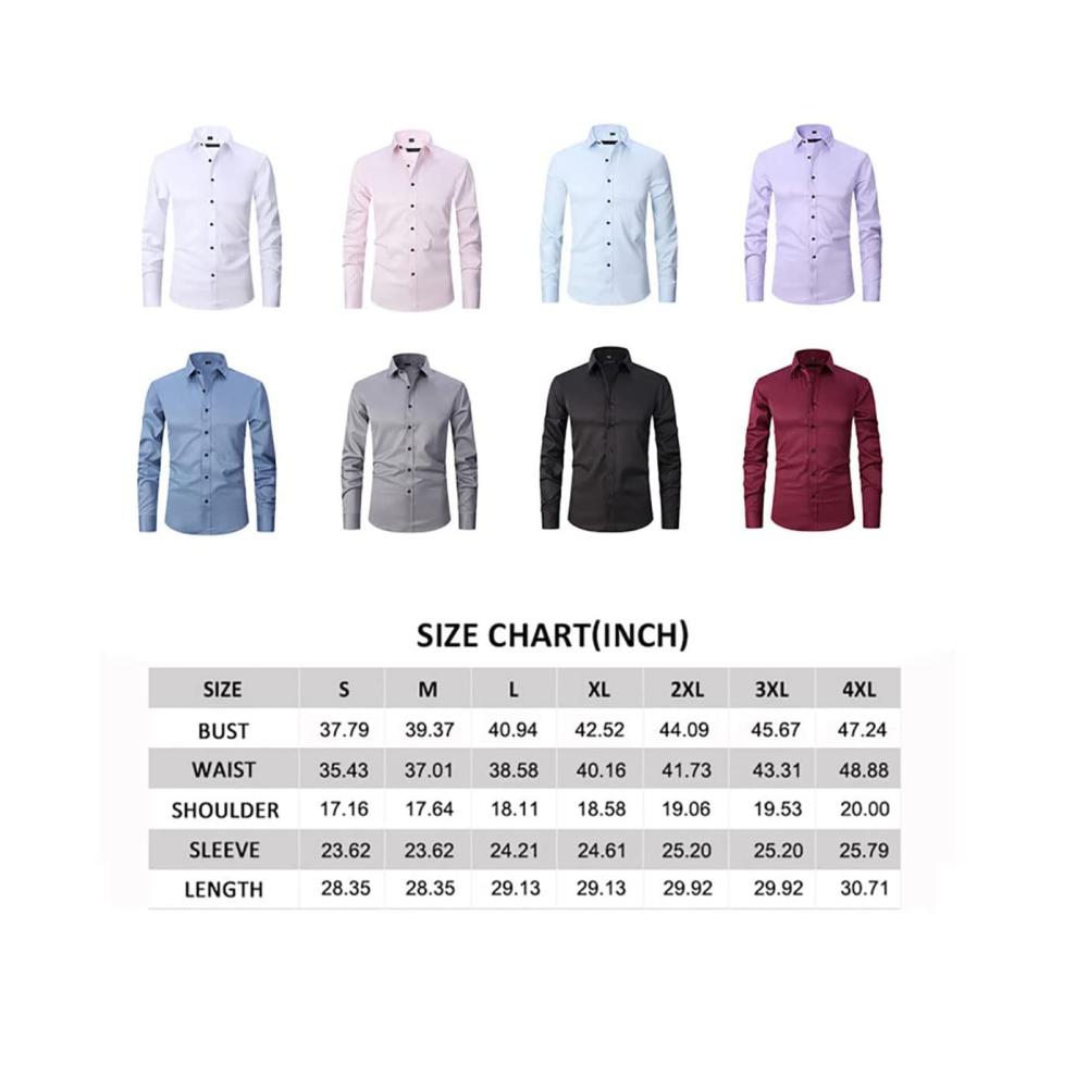 Herren Hemd Langarm Stretch-Anti-Falten Business Casual Fit Langarmhemd mit Stil