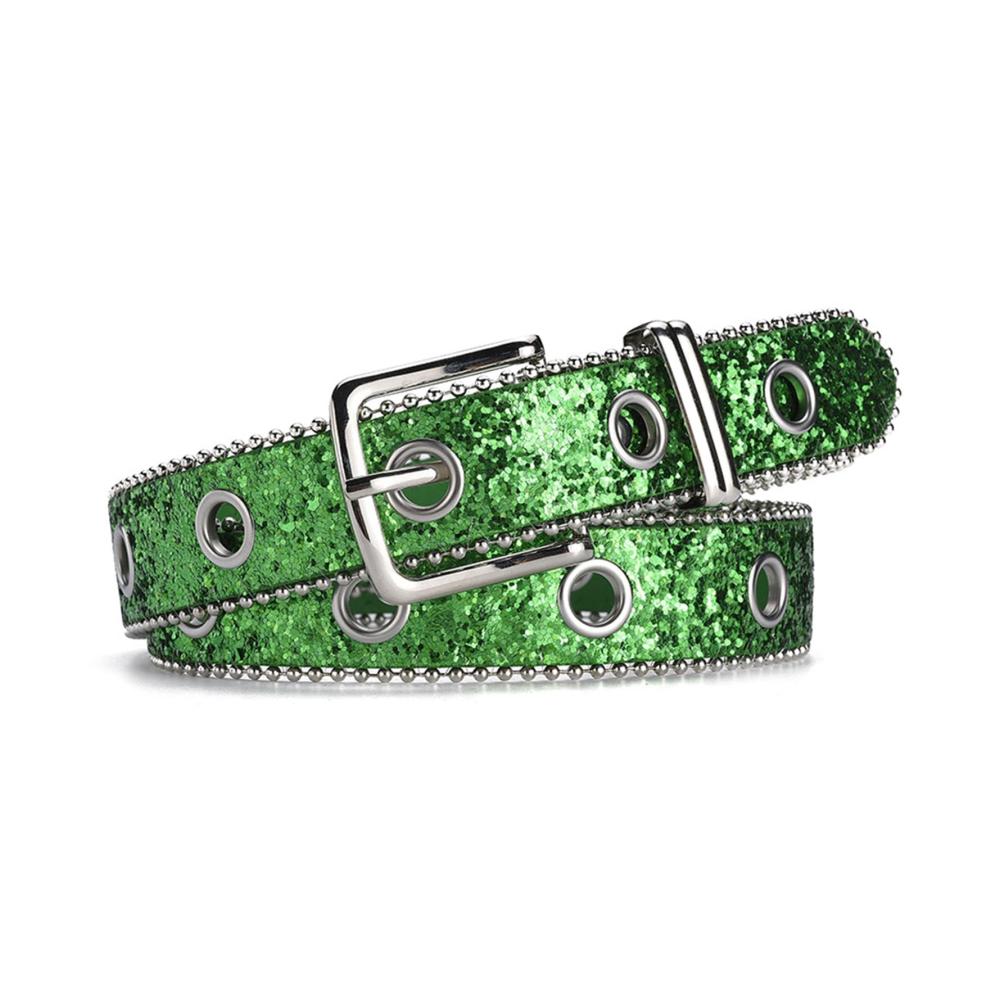 Einzigartiger Frauen Pailletten Gürtel Retro-Stil individuelle Metallschnallen verstellbarer Ledergürtel. Perfekt für Partykleider bequem und stilvoll