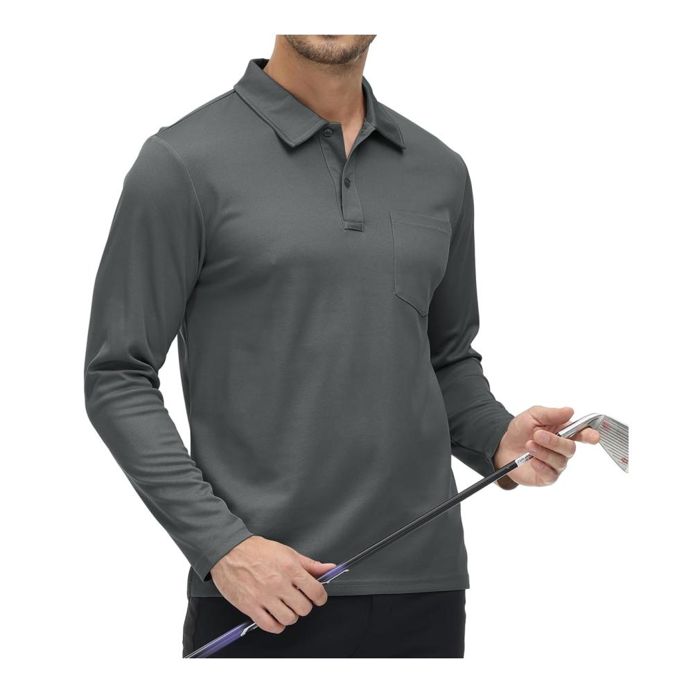 Stilvolle Herren Poloshirts Langarm Golfshirts mit Brillenhalter schnelltrocknend atmungsaktiv für Outdoor Tennis Arbeit & Casual. Top Qualität