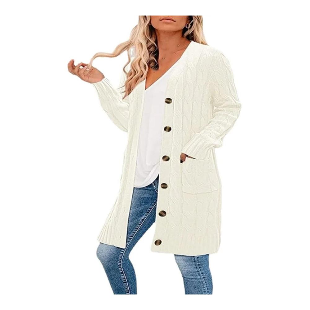 Damen Pullover Twist Pocket Knit Winterstrickjacke Strickjacke Sweater Jacke Lange Einreiher