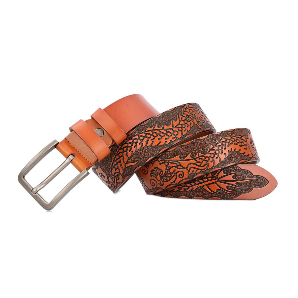 Einzigartiger Ledergürtel für Herren Drachenmuster 3.8cm Breite silberne Dornschließe. Stilvolles Accessoire für Jeans. Jetzt entdecken