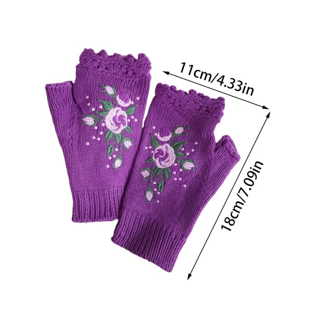 Entzückende Handbestickte Handschuhe für Damen Blumenmuster Warm & Stilvoll | Trendige Strickhandschuhe & Fingerlose Handschuhe für Herbst & Winter