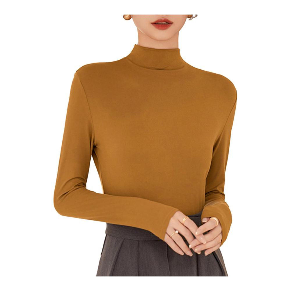 Stilvolle Langarmshirts für Damen Eng anliegendes Hautfreundliches Slim-Top mit halbhohem Kragen – Perfekt für Zuhause Arbeit Treffen Shopping & Dates
