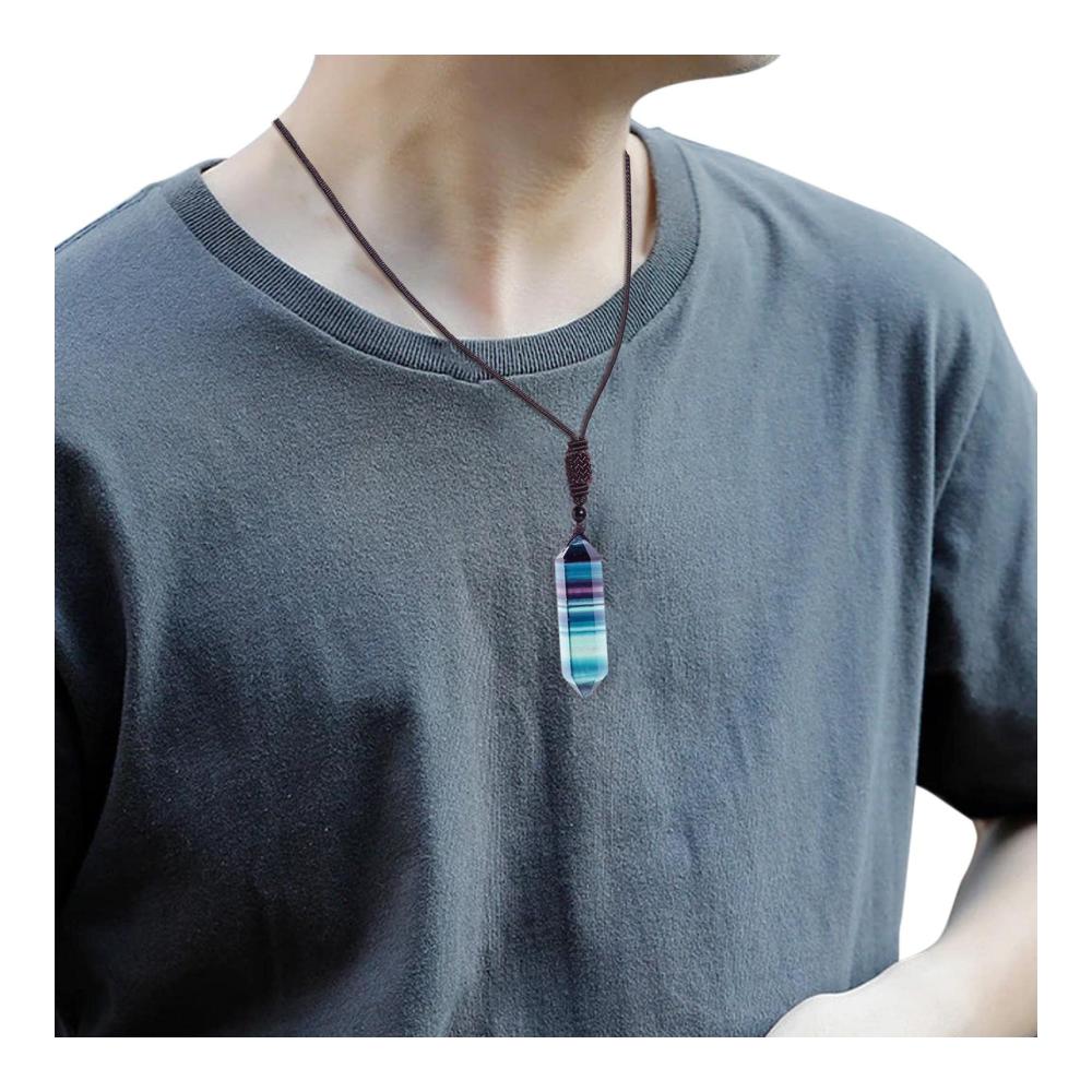 Sechseckige Anhänger aus Natural Fluorit-Kristallen | Hexagonale Energie-Edelstein-Kette mit Anhänger | Chakra-Heilung