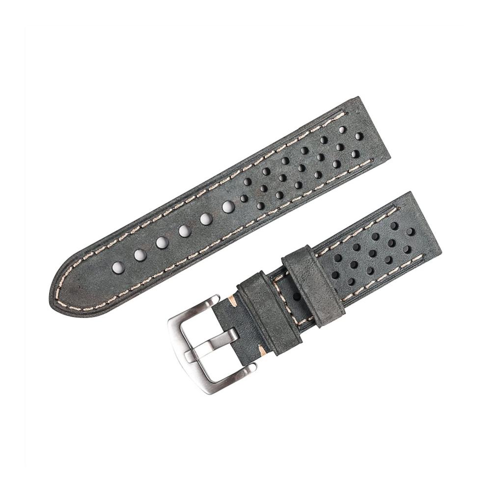atmungsaktives echtes Lederarmband mit Porös-Design für Herren mit Silberverschluss 23 mm