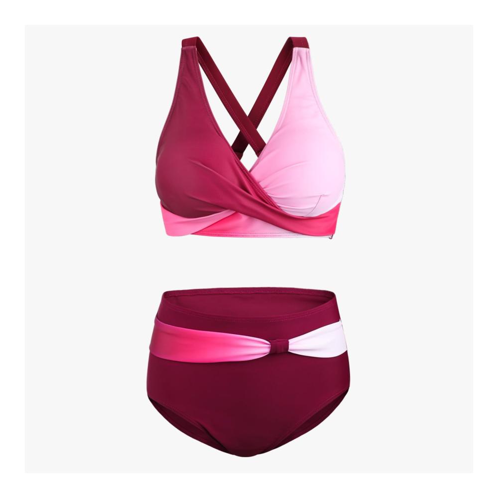 Badeanzug Damen Zweiteiliger Bikini Set für Bauchweg im Blumenmuster mit Push-Up Bügel und Neckholder für Strand und Schwimmbad
