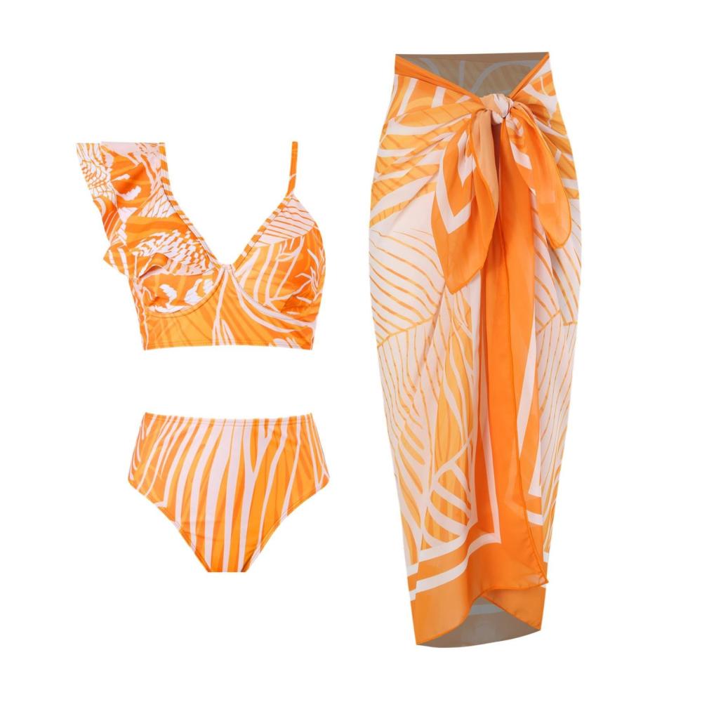 Einteiliger Monokini Badeanzug mit elegantem Wickelrock und Pareo für einen stylischen und figurbetonten Strandlook