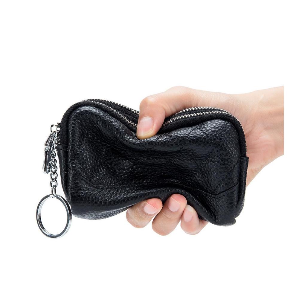 Damen Mädchen Leder Münzbörse Portemonnaie Geldbeutel Mini Münztaschen Münzbörse Schlüsselanhänger 2 Reißverschlusstaschen Damen Geldbörse für Kleingeld (Beige