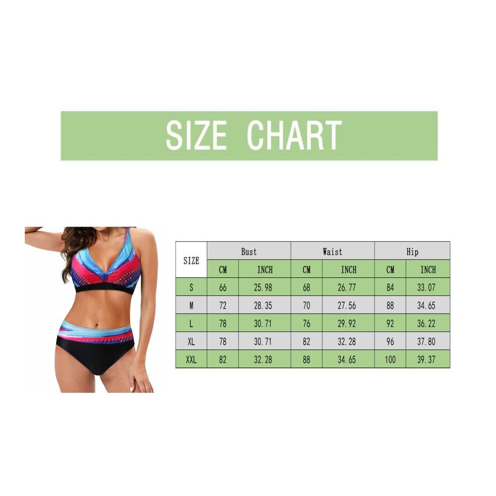 Attraktives Bikini-Set für Damen Bauchweg-Effekt Große Brüste Push-Up High Waist V-Ausschnitt überkreuztes Blumenmuster Bauchkontrolle (Rot 3  L