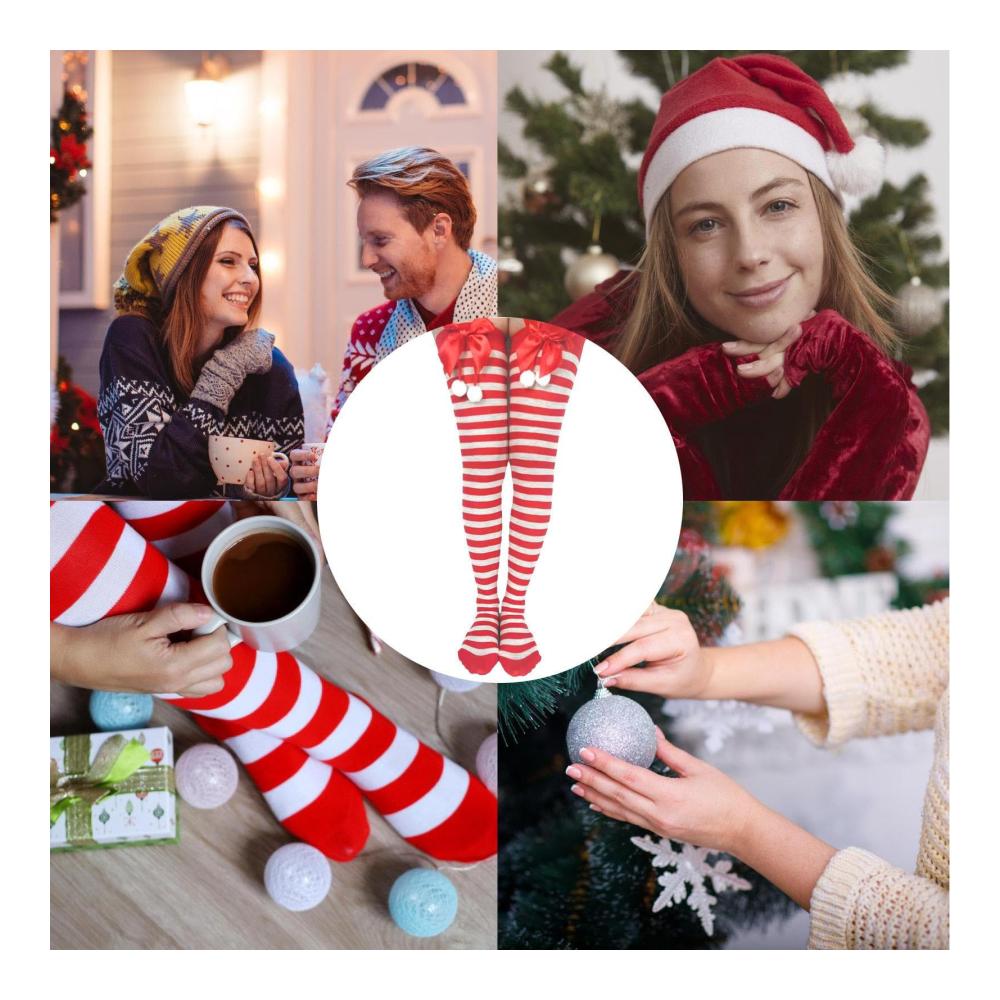 Gestreifte Weihnachts-Kniestrümpfe - Lang bunt & perfekt für Cosplay-Partys! Damen Weihnachtsstrümpfe für festliche Outfits und den Spaß am Feiern
