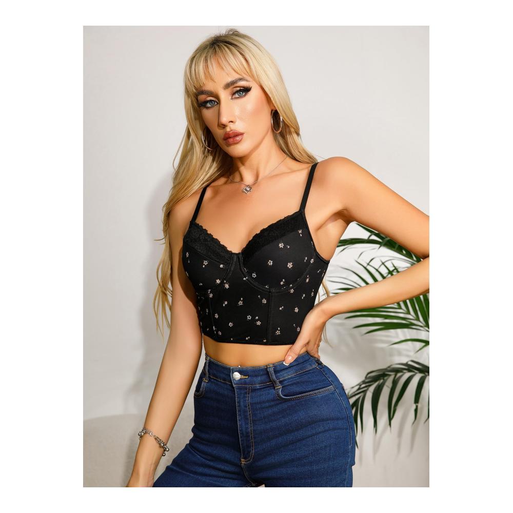 Elegante Damen Spitze Crop Tops V-Ausschnitt Spaghettiträger Sommerlich Bauchfrei Ideal für Party & Alltag