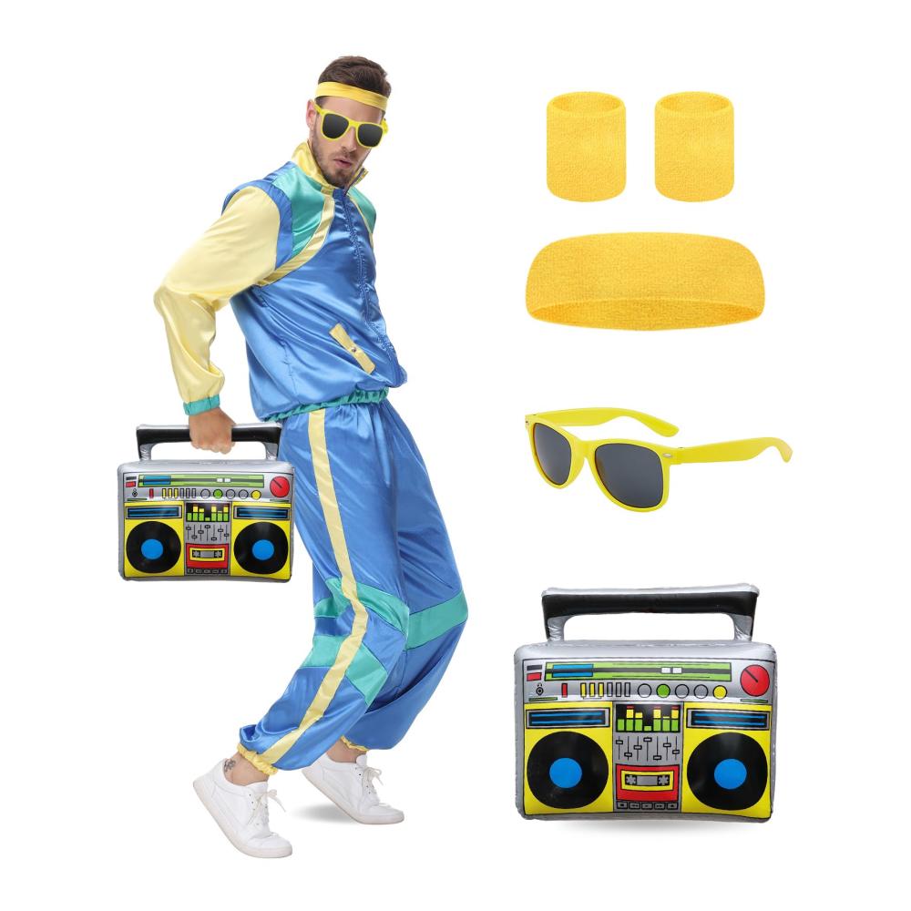70er 80er 90er Jahre Bad Taste Trainingsanzug Kostüm Retro Sportanzug Neon 80s Party Jogginganzug Damen Herren Fasching Karneval Kostüm Hose und Jacke