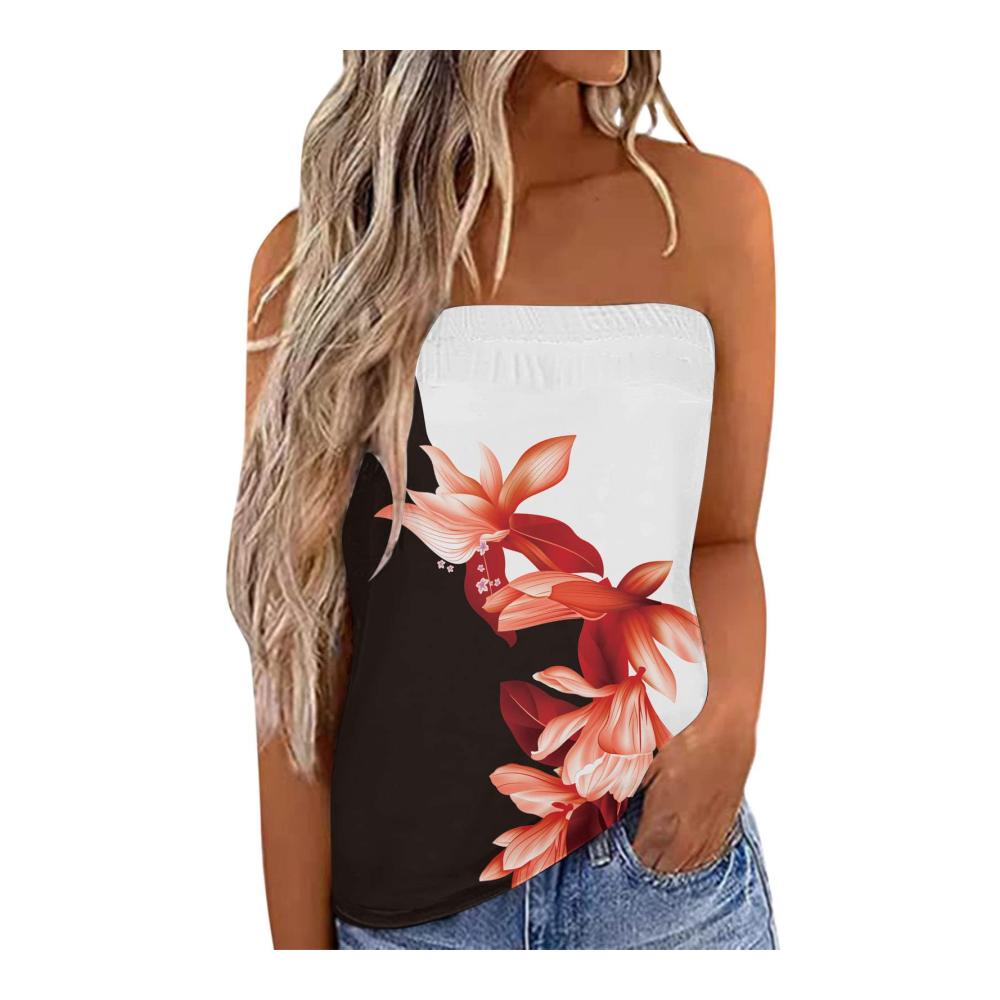 Damen Schulterfrei Neckholder Party Sommer Tank Tops Elegante Bandeau Lässige Lockere Strandmode mit Plissee (A&01-Orange  M