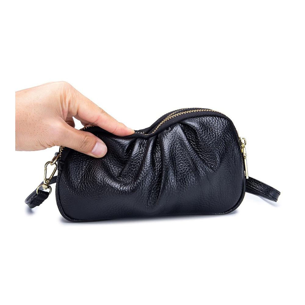 Einzigartige Damen Umhängetasche | Stilvolle Dreischicht Ledertasche | Praktische Crossbody Tasche für Frauen | Exklusives Design in Schwarz