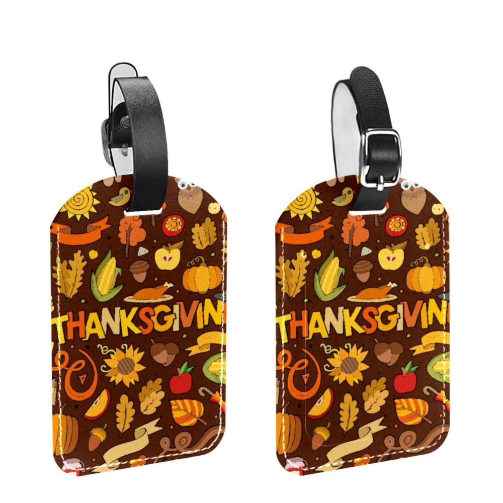 Entdecken Sie stilvolle Reisebegleiter Hochwertige PU-Leder Koffer- & Taschenanhänger. Personalisierbar ideal für Reisende. Bunte Thanksgiving-Objekte. 2 Stück
