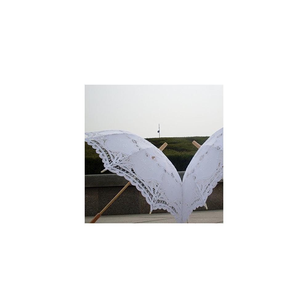 Eleganter 80 cm Brautschirm mit viktorianischer Spitze - Perfekt für Hochzeiten - Stilvoller Stockschirm in reinem Weiß