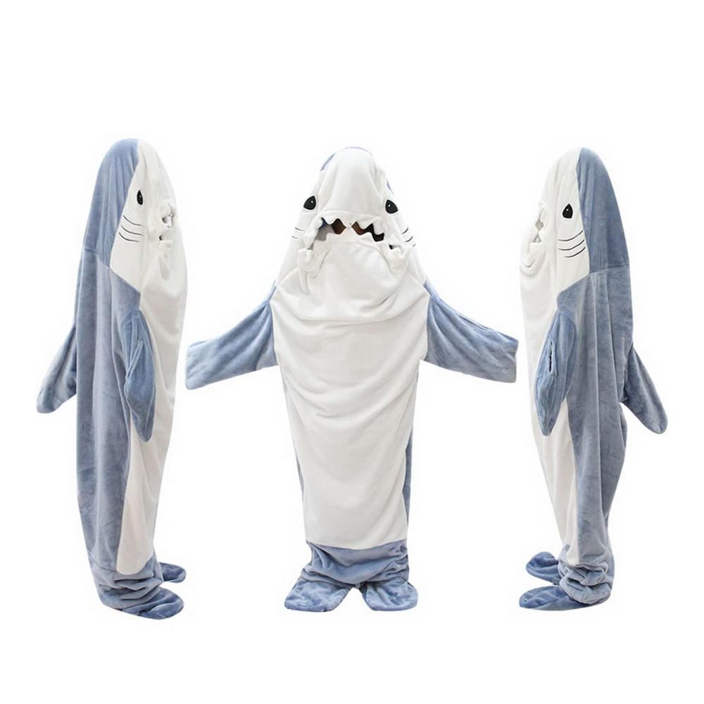 Kuschelige superweiche Flanell-Hai-Kuscheldecke - Perfekt für Teenager und Erwachsene! (Blau 190cm