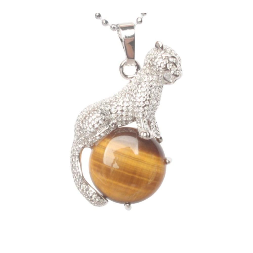Einzigartige Stein Kette mit Leopard Anhänger Tigerauge Perlen Reiki Balance und Heilkristall. Perfektes Geschenk für Frauen Männer und Mädchen! Hochwertiger Edelstein Schmuck