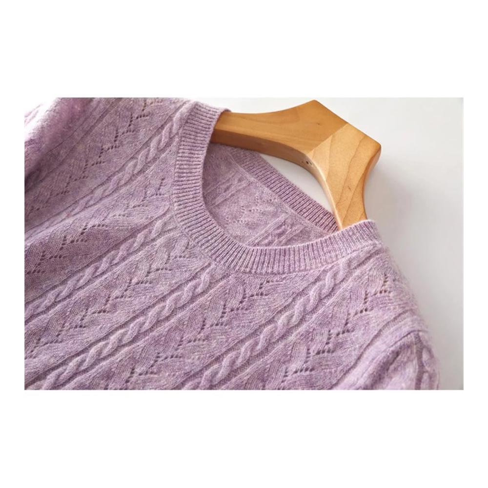 Damen T-Shirts Dünn O-Ausschnitt Strickpullover Wollpullover Halbarm Pullover Hohl Oberteil Loose Langarm