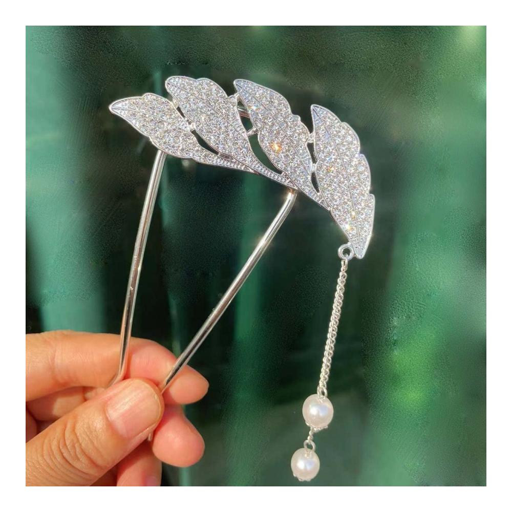 Quaste Haarspange mit Kristallperlen und Haargabel - Schicker und edler Kopfschmuck für Frauen und Mädchen - Elegantes Haar-Accessoire für Hochzeiten Partys und besondere Anlässe (Silber