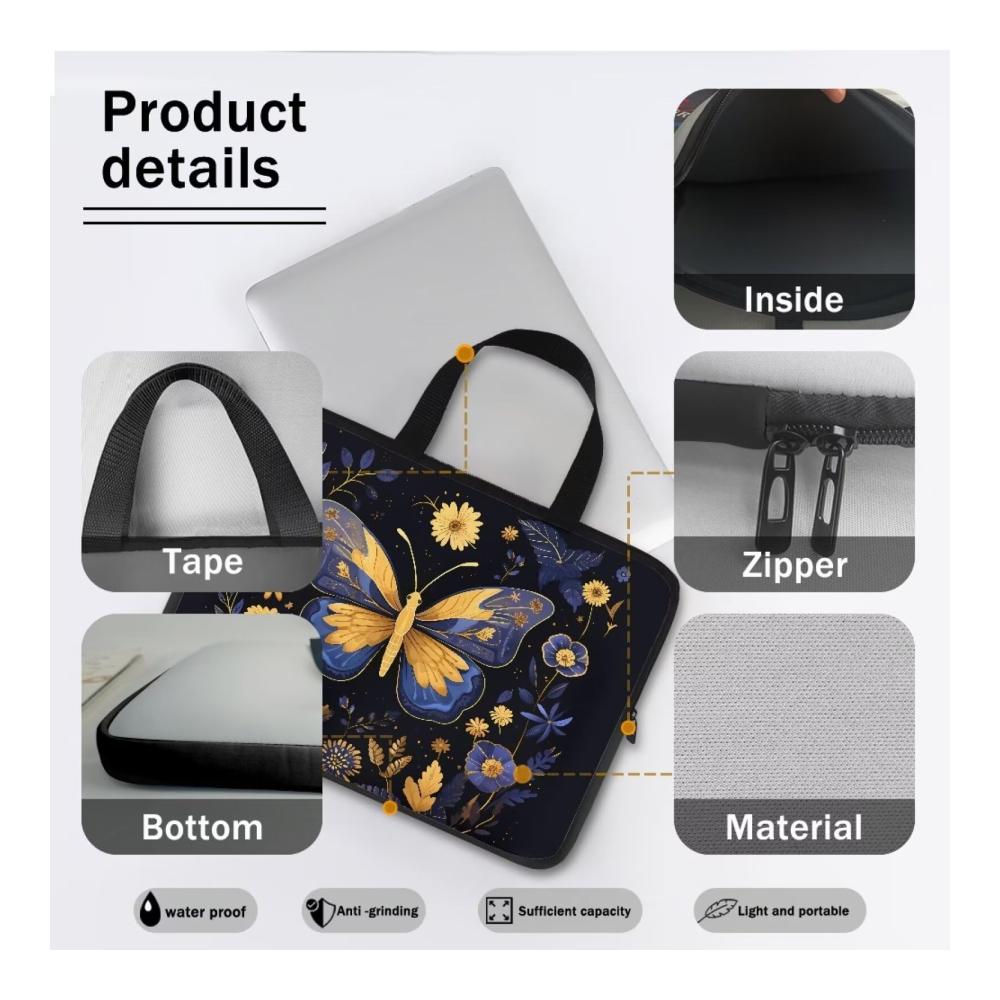 Stilvolle Aktentaschen Laptop-Kurier- und Schultertaschen für Damen und Herren 254-432 cm (10-17 Zoll) Cottagecore Retro Design mit Farnen Blumen und Schmetterlingen 15 Zoll