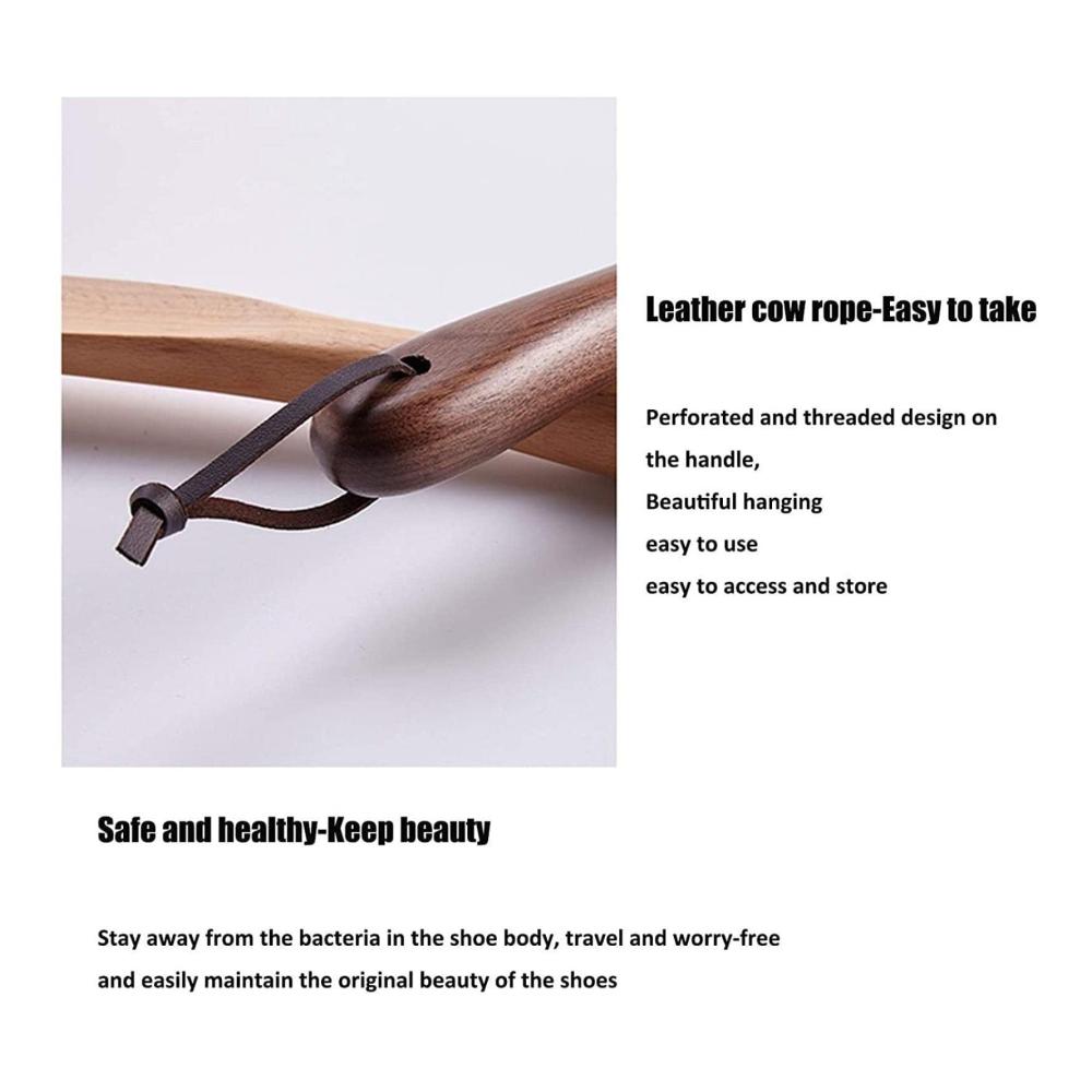 Entlasten Sie Ihre Füße mit Eleganz und Komfort Premium-Holz-Schuhlöffel mit langem Griff und Rindslederband ideal für Kinder und Senioren. Glatt und mühelos einsteigen