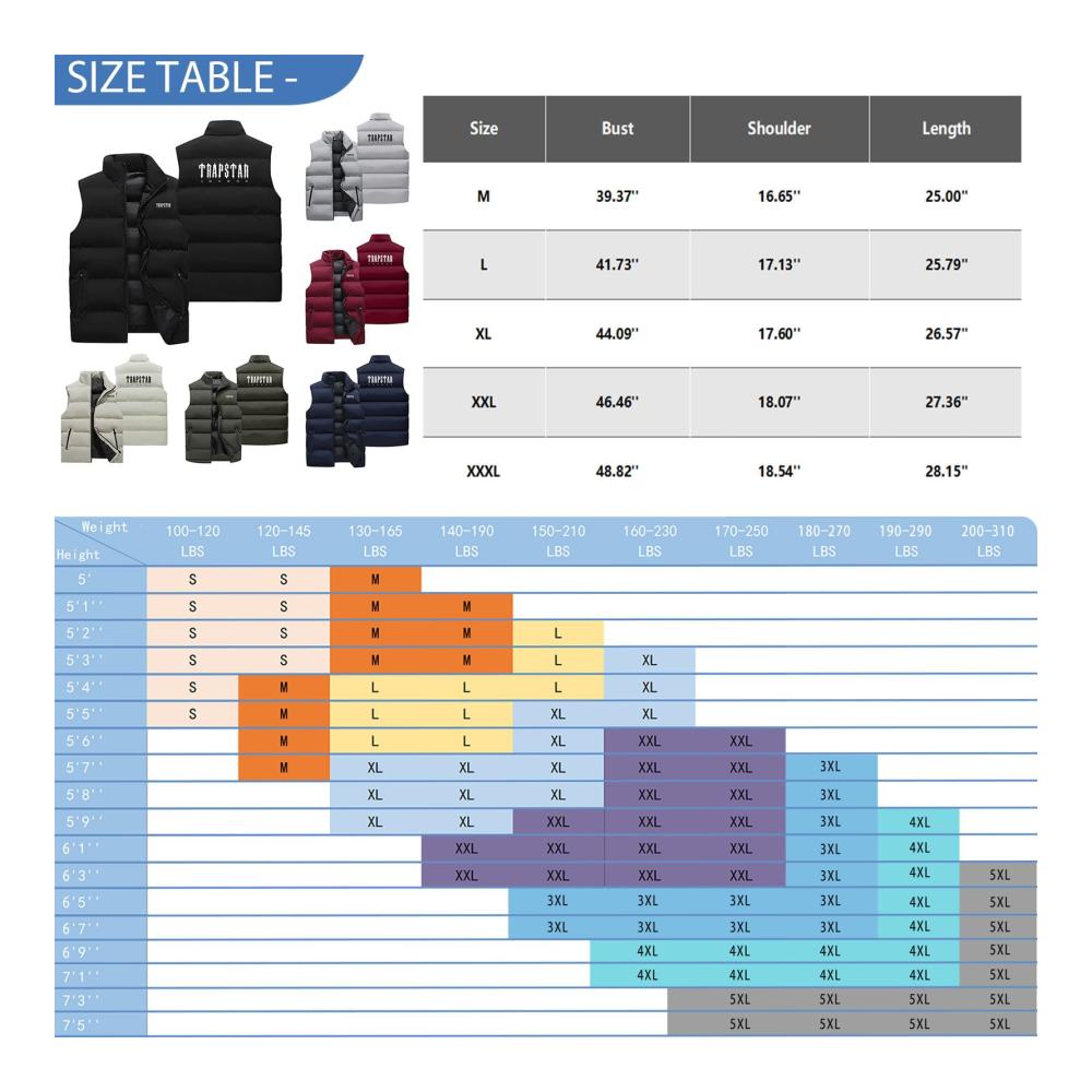 Trapstar Herren Daunenweste Warm Wasserdicht & Vielseitig – Ärmellose Zipper Steppweste mit Taschen für Draußen