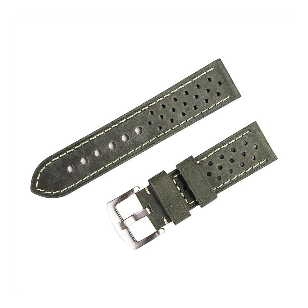 atmungsaktives echtes Lederarmband mit Porös-Design für Herren mit Silberverschluss 23 mm