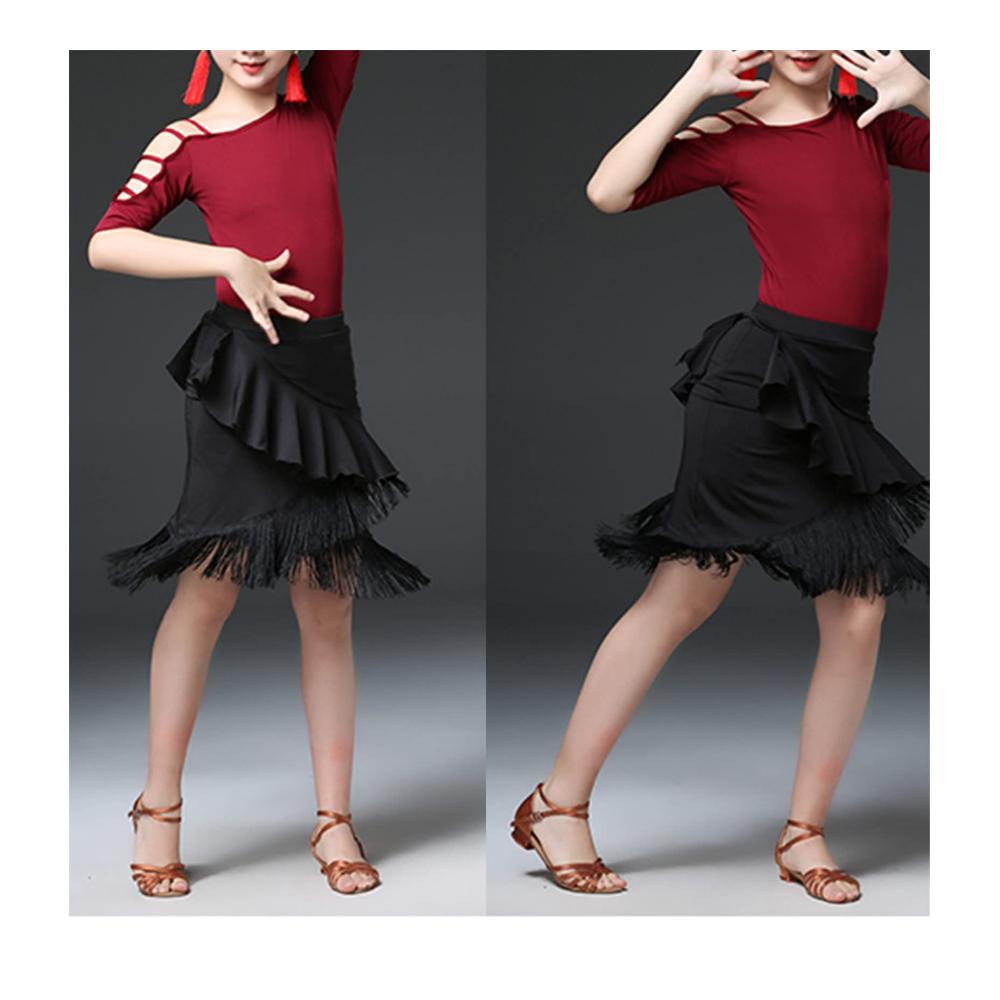 Entzückendes Kinderkleid Lateinrock mit Kurzarm-Oberteil und gestuftem Fransenrock für Mädchen. Perfekt für Tanzübungen in Ballsaal Tango Swing Rumba und Chacha