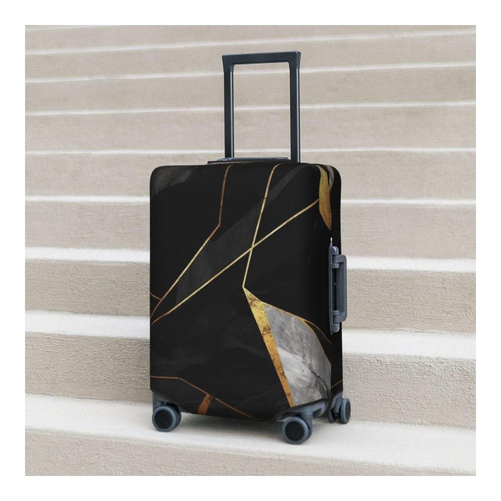 Luxuriöse Reisegepäckabdeckung Elastisch Schwarzer Marmor-Look für modischen Koffer-Schutz. Passend für 457-813 cm Gepäck Schwarz XL Koffer. Gönnen Sie Ihrem Gepäck stilvollen Schutz