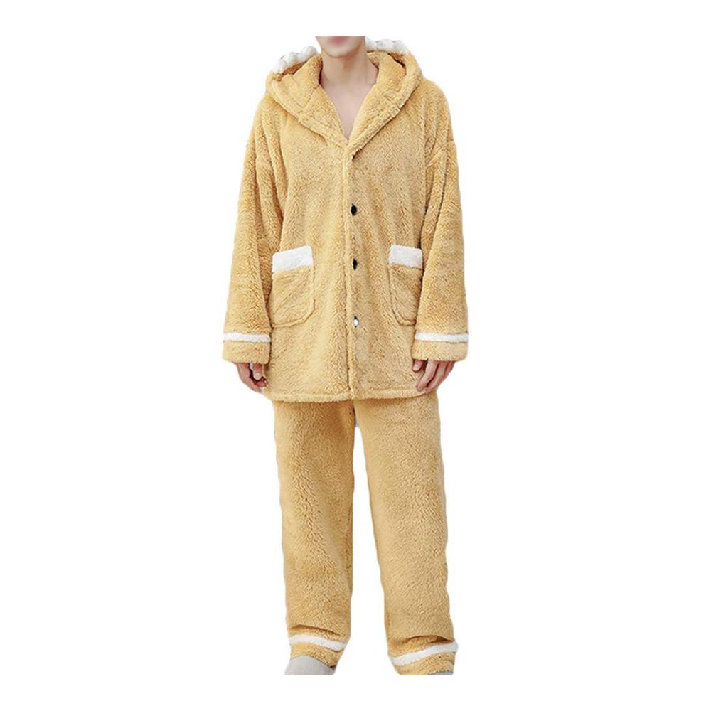 Bequemer Unisex-Schlafanzug aus weichem Polarfleece für Damen und Herren – Warmes Nachthemd & Hausanzug für den Winter Schlafhose und Oberteil | Gelb XL