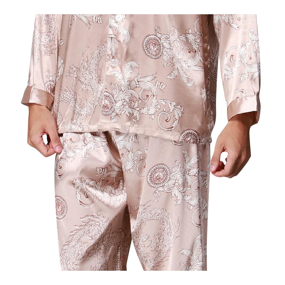 Entspannter Schlafkomfort Herren Schlafanzug in Retro-Satin mit Langarm und klassischem Pyjama-Druck. Perfekt für Frühling und Sommer. Jetzt in L XL XXL erhältlich