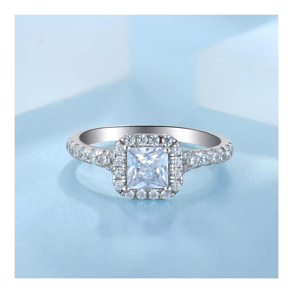 925 Sterling Silber Verlobungsring Quadratischer Zirkonia im Prinzessenschliff Solitärband Schmuckgeschenk für Damen