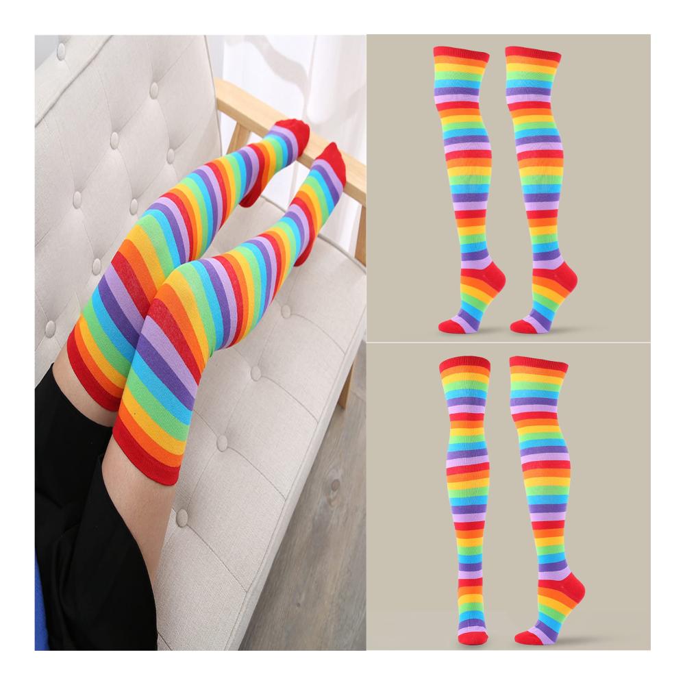 Erlebe Stil und Komfort Trendige Kniestrümpfe für Damen – YUEMING Lange Bunt gestreifte Socken mit kreativem Design