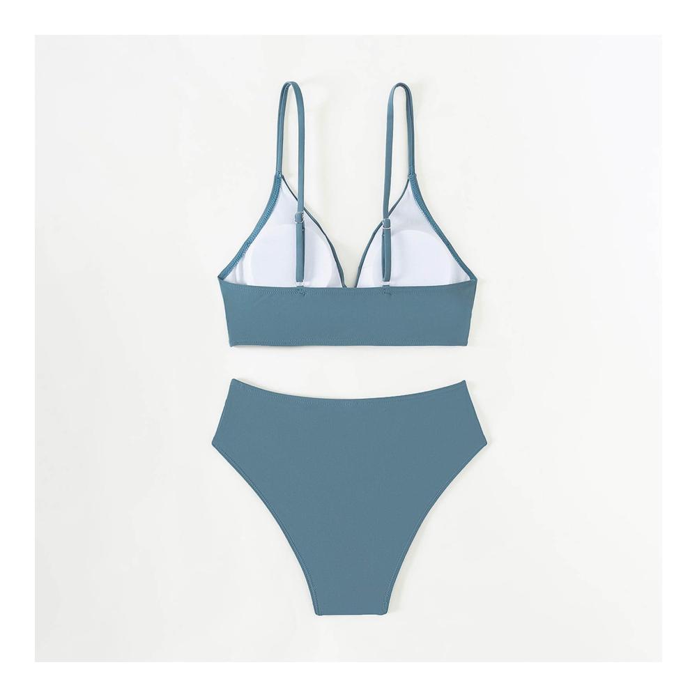 Bikini Damen Set 2024 Sexy Push Up Badeanzug Push-up-Bikini Zweiteiliger Badeanzug Badeanzüge für Frauen V Ausschnitt Hoch tailliert Bauchkontrolle 2 teiliges Bikini-Set Sommer Bademode Einfarbig