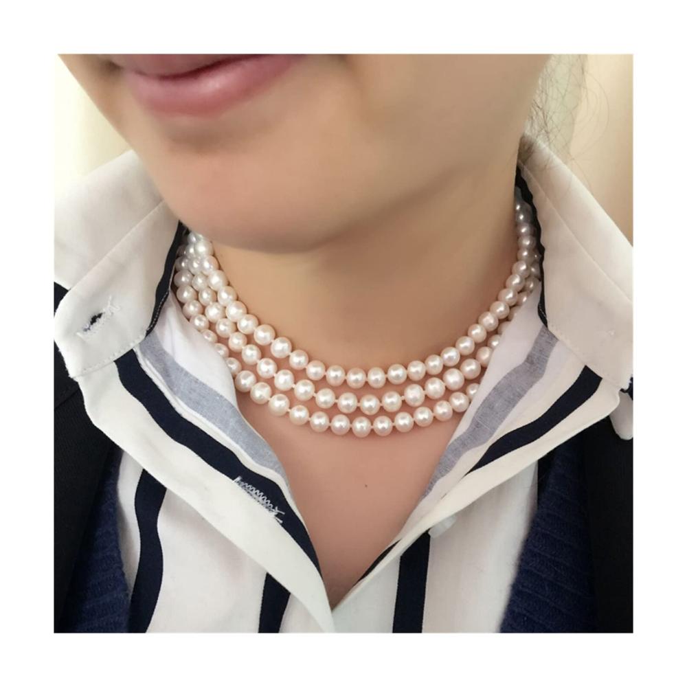 Exquisite Süßwasserperlenkette Echter Schmuck für besondere Anlässe! Glamouröser DREI-Ständer-Choker ideal für Bräute und Glücksmomente. Erwerben Sie Ihre Schönheit jetzt