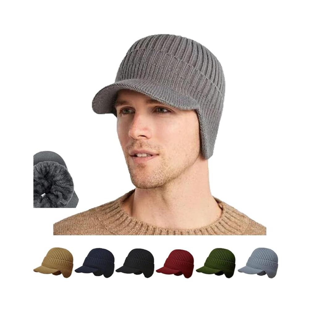 Behalten Sie Stil und Wärme bei – Herren Winter Visier Strickmütze mit Ohrenklappen für Outdoor-Aktivitäten. Jetzt zugreifen und stilvoll warm bleiben